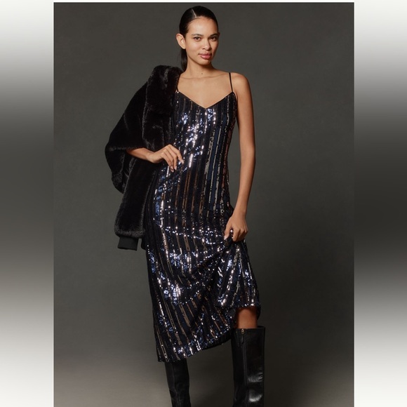 Maeve Dresses & Skirts - Maeve Sleeveless Sequin Stripe Midi Dress